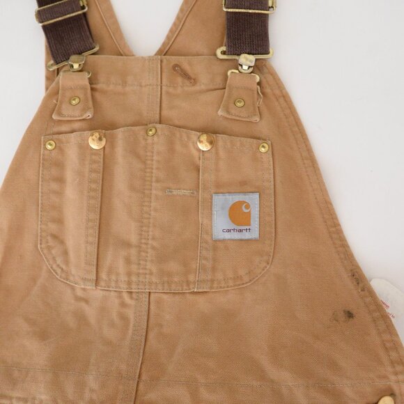 Vintage 80's Carhartt Tan SKU R03 BRN Lined Canvas Dungaree Overalls Size 34x32 - Picture 13 of 16